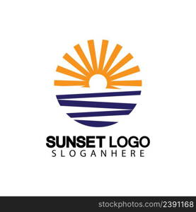 Sunset beach logo symbol vector illustration design template.