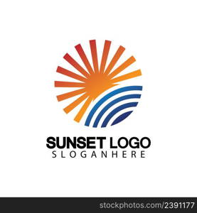 Sunset beach logo symbol vector illustration design template.