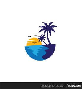 Sunset beach logo vector icon illustration design