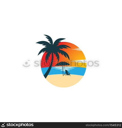 Sunset beach logo vector icon illustration design