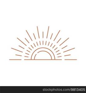 Sunset boho icon, sunrise sunshine sunburst rays isolated boho style icon. Vector abstract bohemian sun logo design template, decoration element. Sunset boho icon, sunrise sunshine sunburst rays