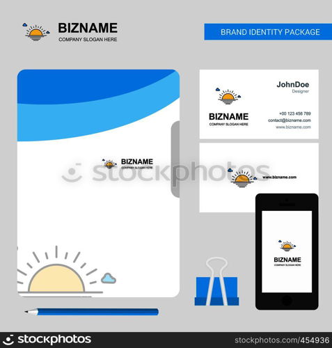 Sunset Business Logo, File Cover Visiting Card and Mobile App Design. Vector Illustration