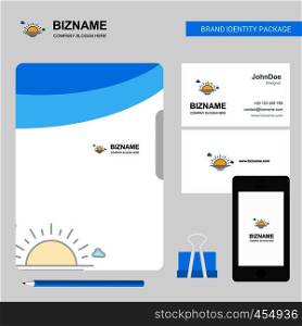 Sunset Business Logo, File Cover Visiting Card and Mobile App Design. Vector Illustration