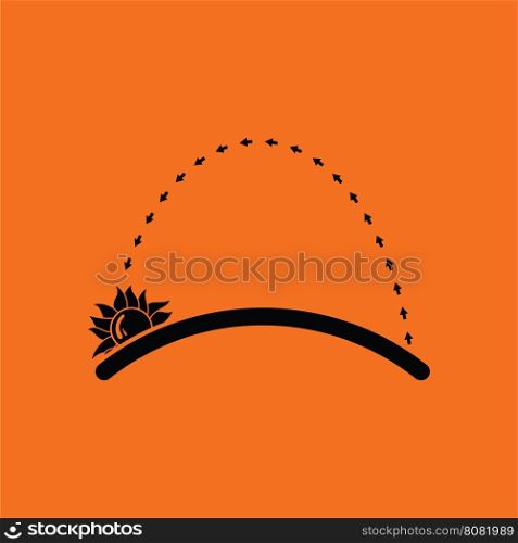 Sunset icon. Orange background with black. Vector illustration.