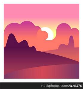 Sunset in countryside. Cloud sky landscape in modern gradient style. Vector illustration. Sunset in countryside. Cloud sky landscape in modern gradient style