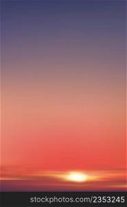 Sunset in evening with Orange,Yellow,Pink,Purple Sky,Vertical Dramatic twilight and dusk landscape, Vector illustration horizon Sky banner of sunrise or sunlight for four seasons background