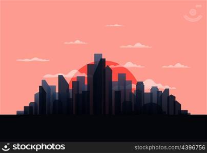 Sunset in the city. Vector illustration