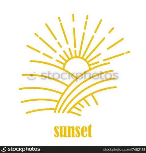 Sunset in the linear style. Line icon isolated on white background. Vector illustration.