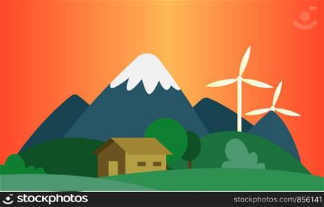 Sunset in the mountains where they use wind as a resource illustration vector on white background