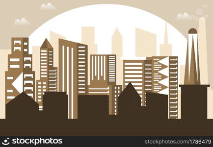 Sunset Modern City Skyscraper Building Cityscape Skyline Illustration