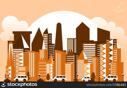 Sunset Modern City Skyscraper Building Cityscape Skyline Illustration