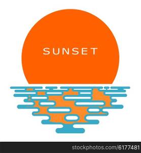 Sunset on a white background. Colored Sunset, icon, isolate. Flat sunset, color illustration. The sun and the sea, the sign of the nature. Sea sunset or sunrise. Stock vector