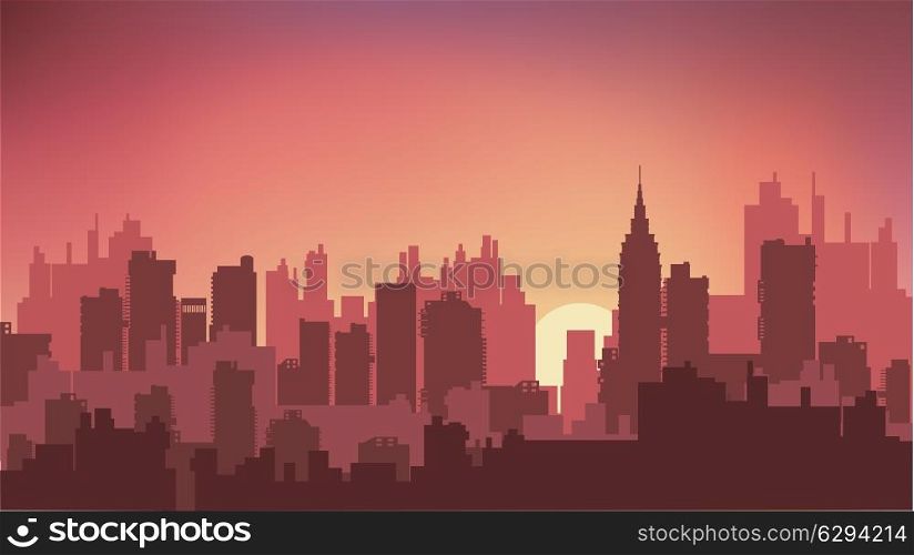 Sunset on the background of the city at night
