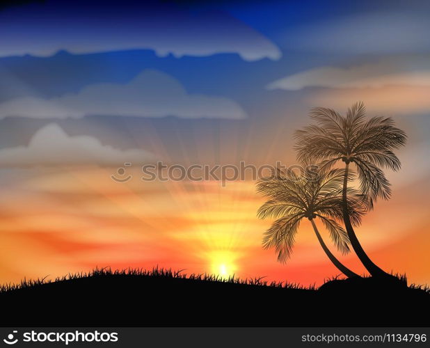 sunset on the beach.vector