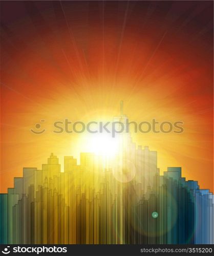 Sunset over the big city. Abstract background. Design a poster.