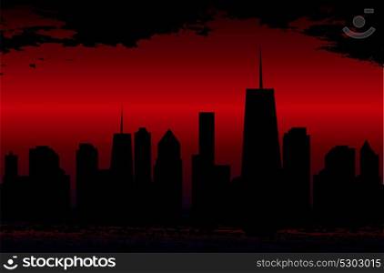 Sunset over the Cities Silhouette. Vector Illustration. EPS10. Sunset over the Cities Silhouette. Vector Illustration.