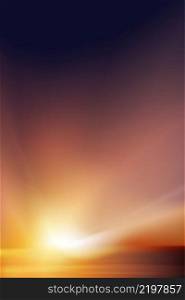 Sunset sky in evening with orange, yellow and purple colour, Dramatic twilight landscape with dark blue sky,Vector Vertical backdrop banner beautiful Natural Sunrise for Spring, Summer background