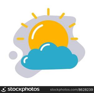 Sunshine and clouds, isolated icon for forecasting weather. Heat and cloudscape at sky, forecast and prediction of climate. Meteorology and seasonal infographic. Vector in flat style illustration. Weather forecast icon, clouds and sunshine vector