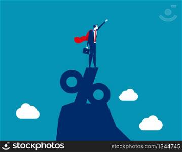 Super business businessman standing on the top of percentage sign. Concept business vector illustration, Leader or manager, Percent and Growth, Achievement.