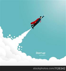 Super businessman. Startup businessman ship flying to success goal. Business startup concept, Achievers, Leadership, work, Vector illustration flat