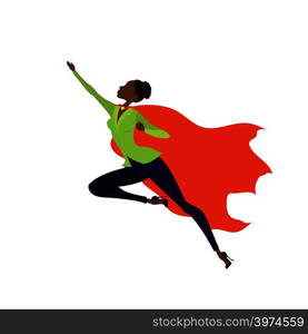 Super Hero african american woman in the fly,isolated on white,stock vector illustration. Super Hero african amercan woman in the fly