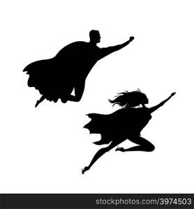 super hero man and woman silhouette,isolated on white background,stock vector illustration,. super hero man and woman silhouette,isolated on white backgroun