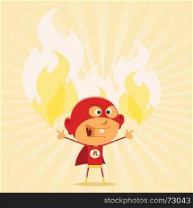 Super Kid Powers !. Illustration of a cartoon-like super hero kid showing his firing super power