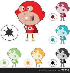 Super Kid Sticker. Illustration of funny cartoon super kid sticker with multiple colors