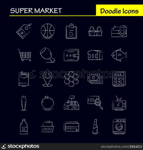 Super Market Hand Drawn Icons Set For Infographics, Mobile UX/UI Kit And Print Design. Include: Cigarette, Cigarette Box, Cigarette Pack, Carrot, Crunchy, Vegetable, Icon Set - Vector