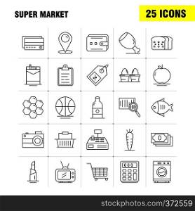 Super Market Line Icons Set For Infographics, Mobile UX/UI Kit And Print Design. Include  Cigarette, Cigarette Box, Cigarette Pack, Carrot, Crunchy, Vegetable, Icon Set - Vector