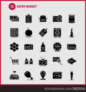 Super Market Solid Glyph Icons Set For Infographics, Mobile UX/UI Kit And Print Design. Include: Cigarette, Cigarette Box, Cigarette Pack, Carrot, Crunchy, Vegetable, Icon Set - Vector