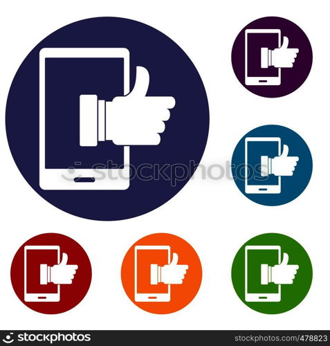 Super phone icons set in flat circle red, blue and green color for web. Super phone icons set