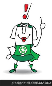 Super Recycling woman with an exclamation marks ! She can help you to recycling your rubbishes !