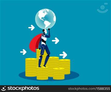 Super robot stand on money. Concept technology vector illustration, Financial, Finance and economy.