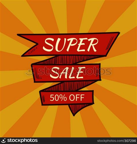 Super sale banner. Retro style. Vector illustration. Sale special advertising. Super sale banner. Retro style. Vector