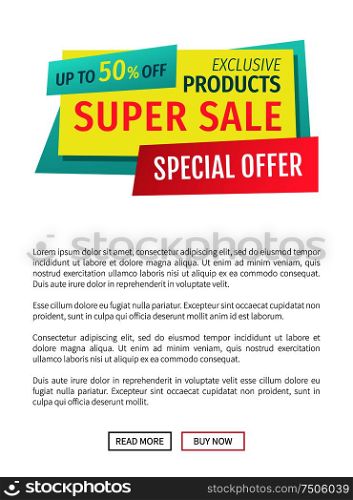 Super sale for exclusive products special offer catchphrase on tape. Shop or store advertising or promotion specific product squeeze or landing page.. Advertising or Promotion Squeeze or Landing Page