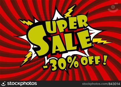 Super sale pricetag in comic pop art style,-10% off discount,vector illustration. Super sale pricetag in comic pop art style