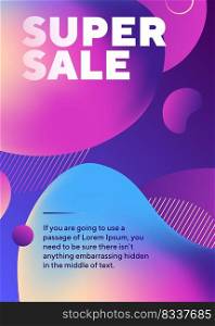 Super sale text with abstract fluid shapes. Organic forms, flowing liquid, dynamical colored background. Trendy design for posters, flyers, advertising design