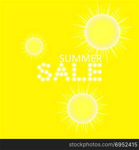 Super summer sale banner with sun on the yellow background. Business seasonal shopping concept, vector. Super summer sale banner with sun on the yellow background,. Business seasonal shopping concept, vector