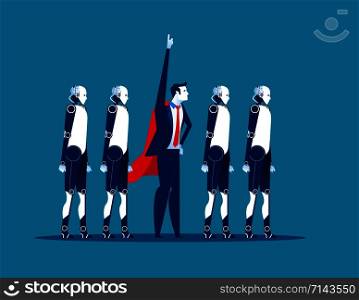 Super team. Business leader and robot. Concept business vector illustration. Automation technology.