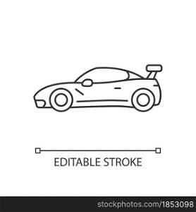 Supercar linear icon. High-performance luxury sports vehicle. Exotic car. World-class auto. Thin line customizable illustration. Contour symbol. Vector isolated outline drawing. Editable stroke. Supercar linear icon