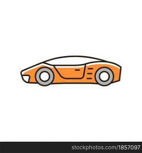 Supercar RGB color icon. High-performance luxury sports vehicle. Exotic car. World-class auto. Advancement in automotive technology. Hypercar. Isolated vector illustration. Simple filled line drawing. Supercar RGB color icon