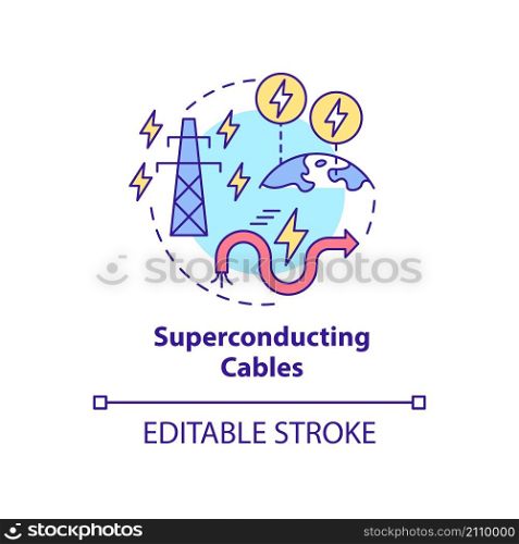 Superconducting cables concept icon. Smart grid component abstract idea thin line illustration. Isolated outline drawing. Editable stroke. Roboto-Medium, Myriad Pro-Bold fonts used. Superconducting cables concept icon