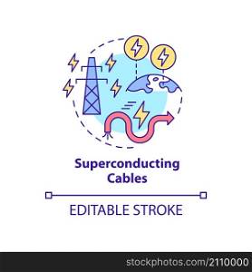 Superconducting cables concept icon. Smart grid component abstract idea thin line illustration. Isolated outline drawing. Editable stroke. Roboto-Medium, Myriad Pro-Bold fonts used. Superconducting cables concept icon