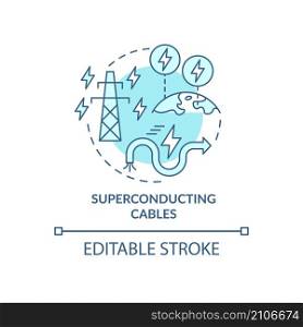 Superconducting cables turquoise concept icon. Smart grid system component abstract idea thin line illustration. Isolated outline drawing. Editable stroke. Roboto-Medium, Myriad Pro-Bold fonts used. Superconducting cables turquoise concept icon
