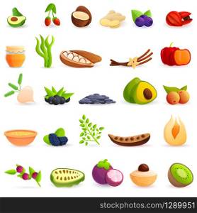 Superfood icons set. Cartoon set of superfood vector icons for web design. Superfood icons set, cartoon style