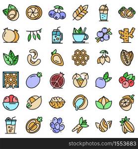 Superfood icons set. Outline set of superfood vector icons thin line color flat on white. Superfood icons set vector flat