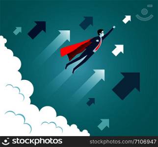 superhero businessman flying up to target are flying up into the sky while flying above a cloud. business finance success. leadership. startup. creative idea. cartoon vector