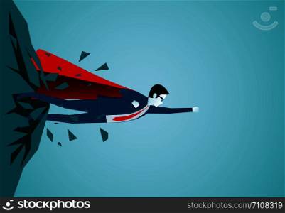 Superhero businessmen fling out of the rock are flying up into the sky. passing obstacles to business finance success goal. leadership. startup. creative idea. illustration cartoon vector
