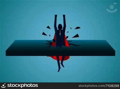 Superhero businessmen fling out of the wall are flying up into the sky. business finance success. leadership. startup. creative idea. illustration cartoon vector